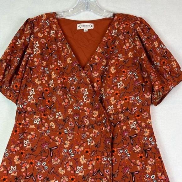 Nanette Lepore Dress Women's 8 Brown Rust Floral Tiered Wrap Front Breezy Maxi - Picture 6 of 14
